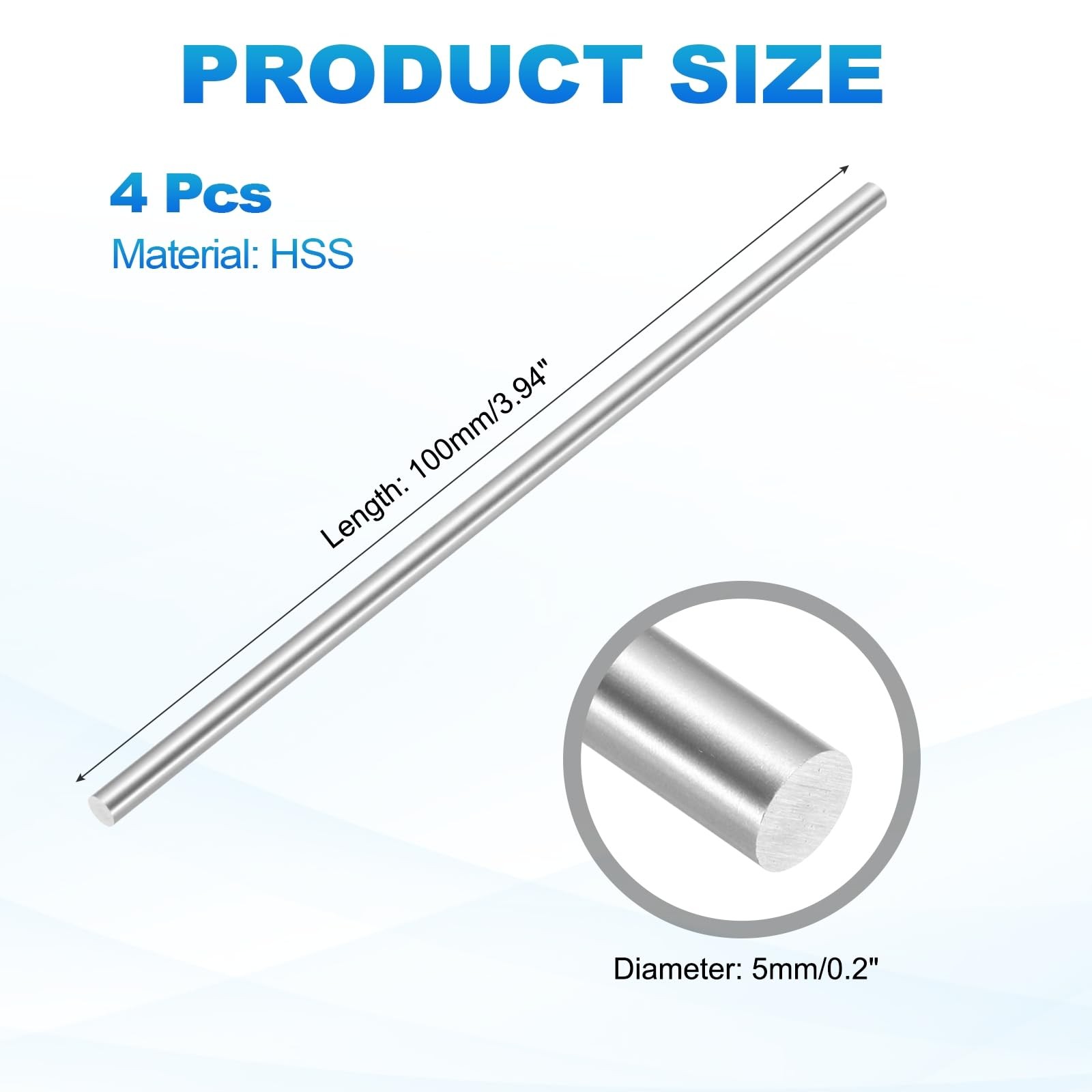 MECCANIXITY 4 Pcs Round Steel Rod 5mm Diameter HSS Lathe x 100mm, silver