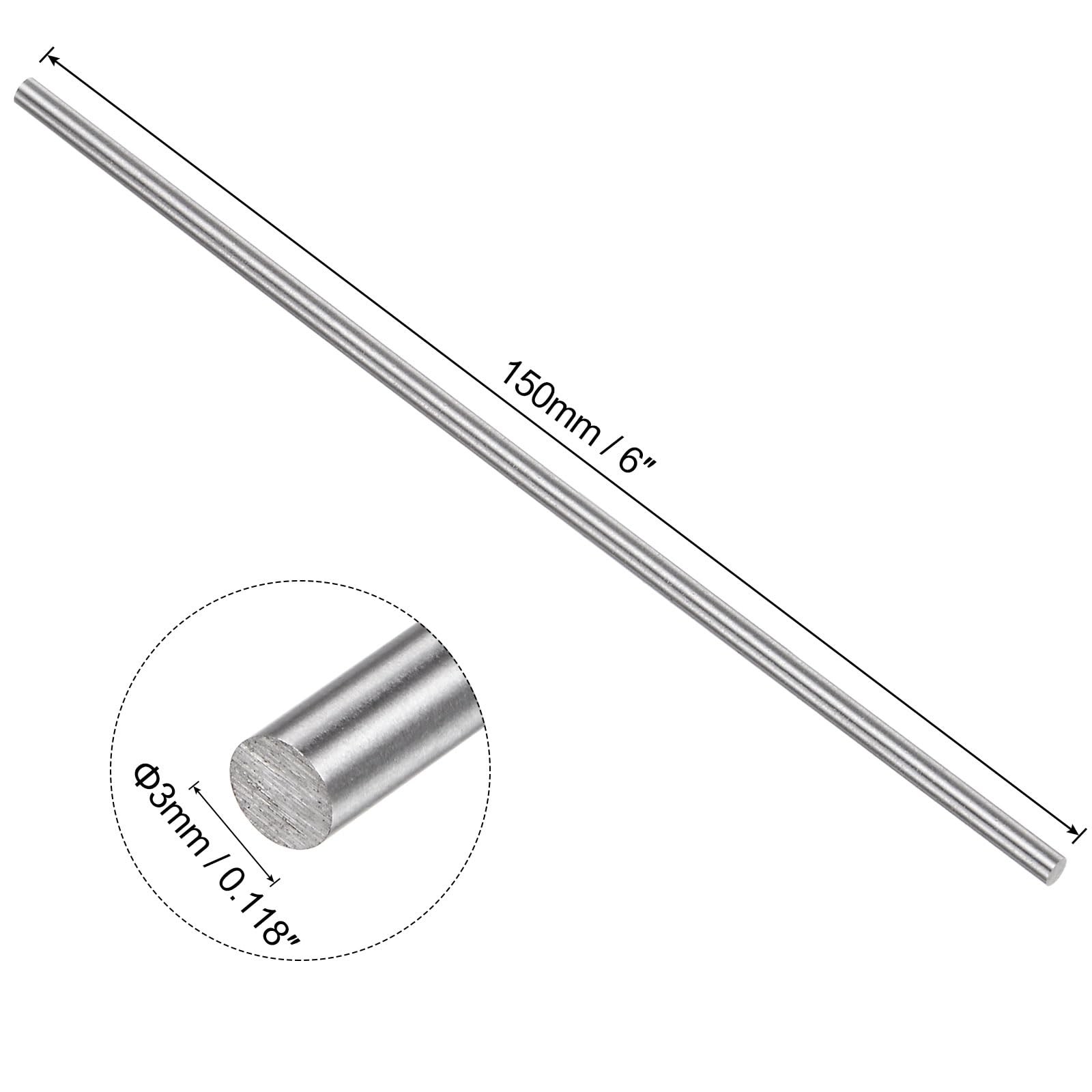 uxcell 10pcs Round Steel Metal Rods, 3mm x 150mm High x 150mm, Silver