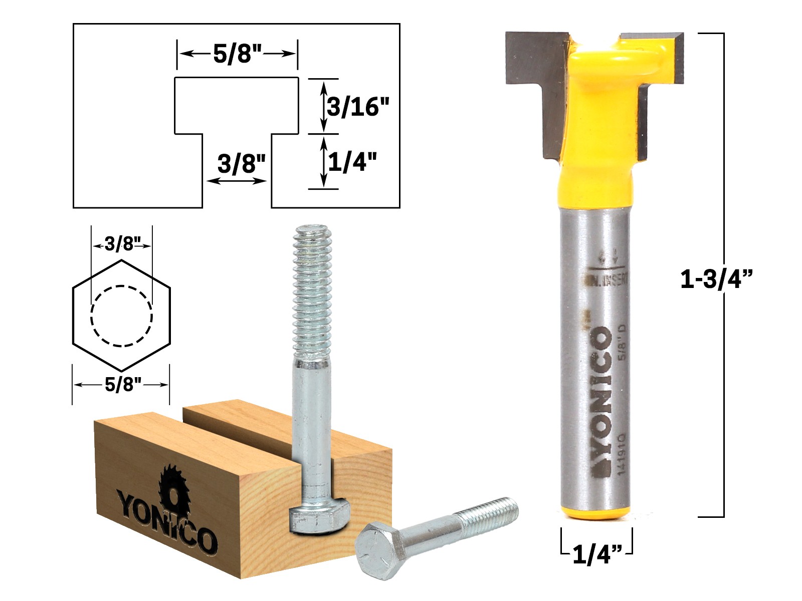 T Slot Router Bit 3 Bit Set – 1/4″ Shank – Yonico 14392q