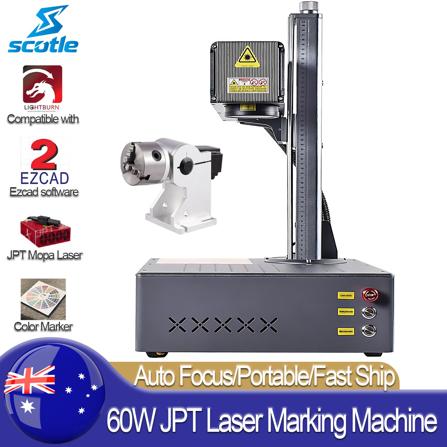 60W Portable JPT Mopa M7 Auto Focus Fiber Laser Marking Machine Marker Engraver