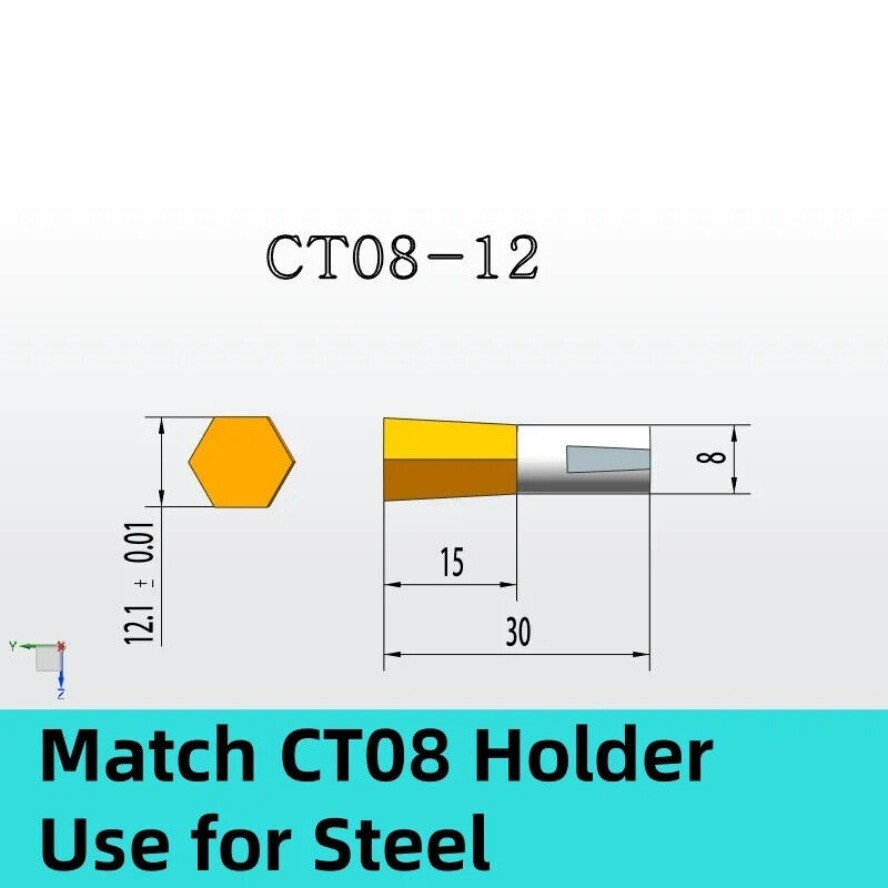 CT08 HSSTin Rotary Broach Punching Cutter Tool 8mm Shank Inner Hexagon for Steel