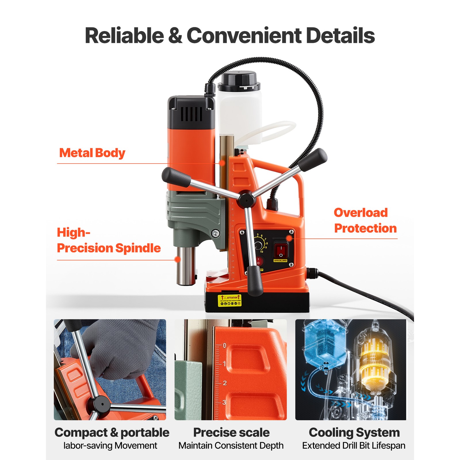 Magnetic Drill Press Mag Drill Press 1400 W 2 in Boring Diameter 0-800 RPM