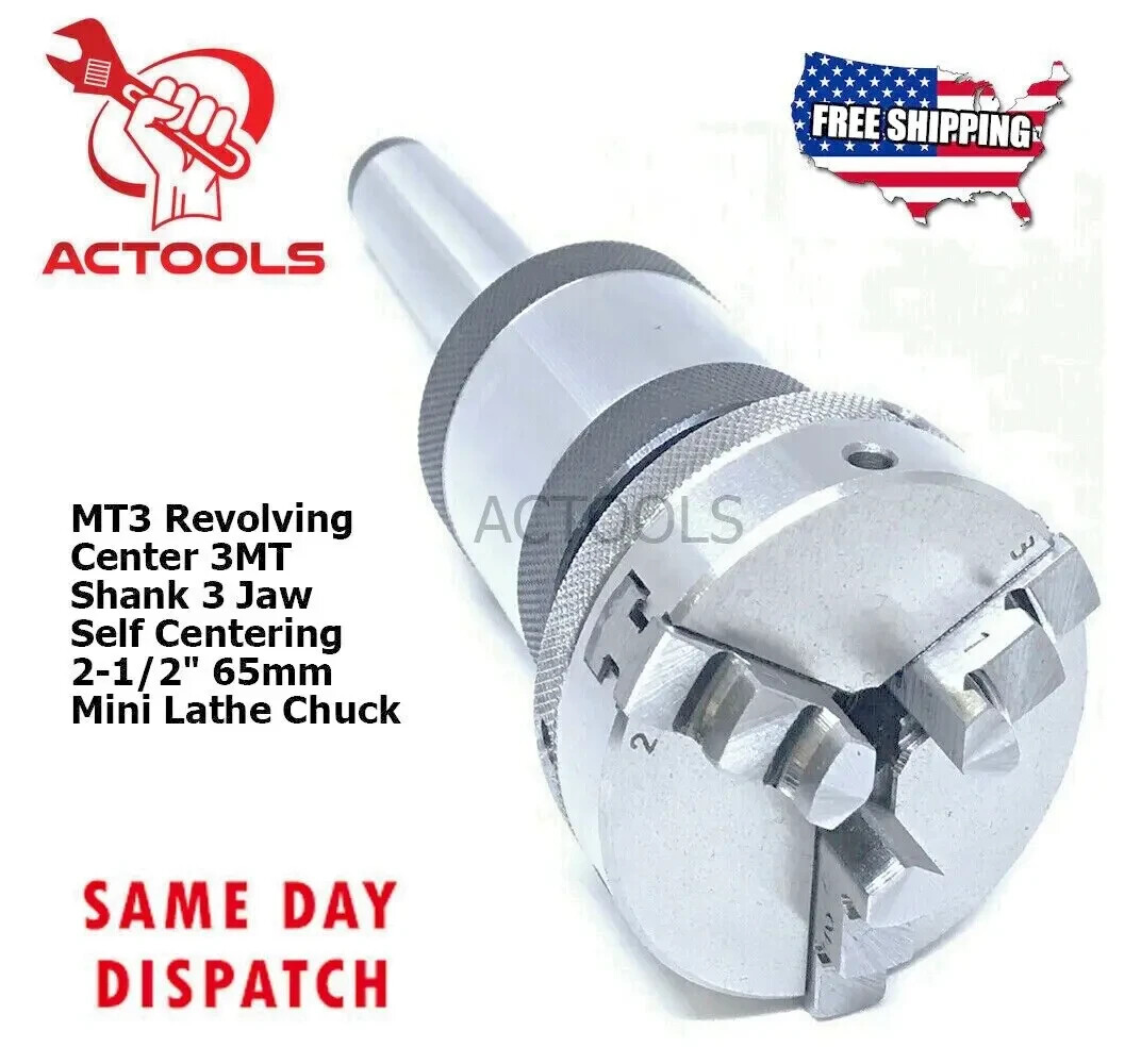 Mini Lathe Chuck MT3 Revolving Center 3MT Shank 3 Jaw Self Centering 2-1/2″ 65mm