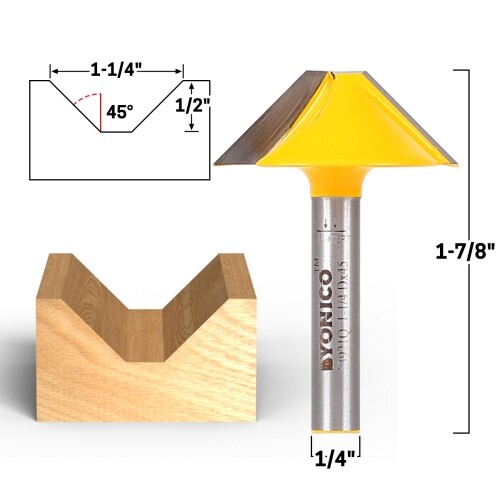 45° V Groove Flat Bottom Router Bit – 1/4″ Shank – Yonico 13921q