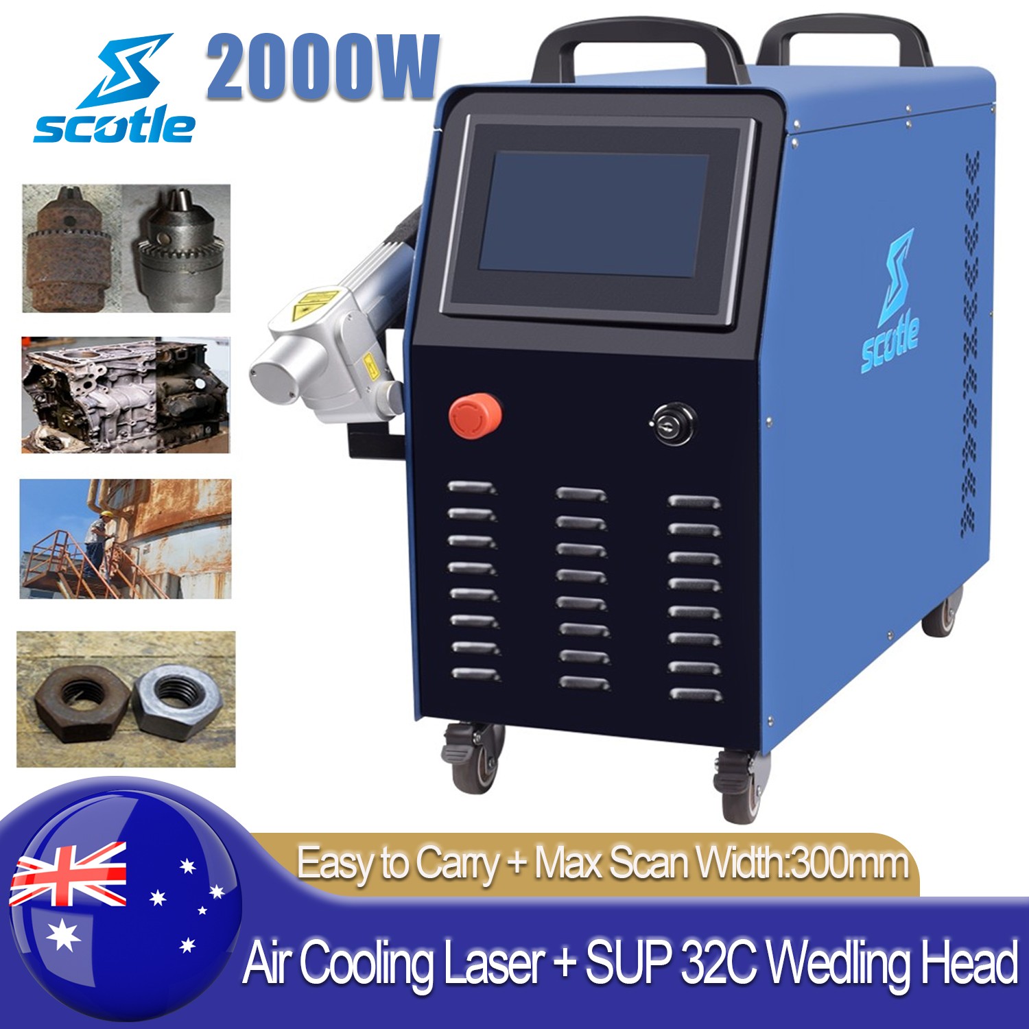 Portable Air Cooled 2000W Fiber Laser Cleaning Machine Rust Paint Oil Removal AU