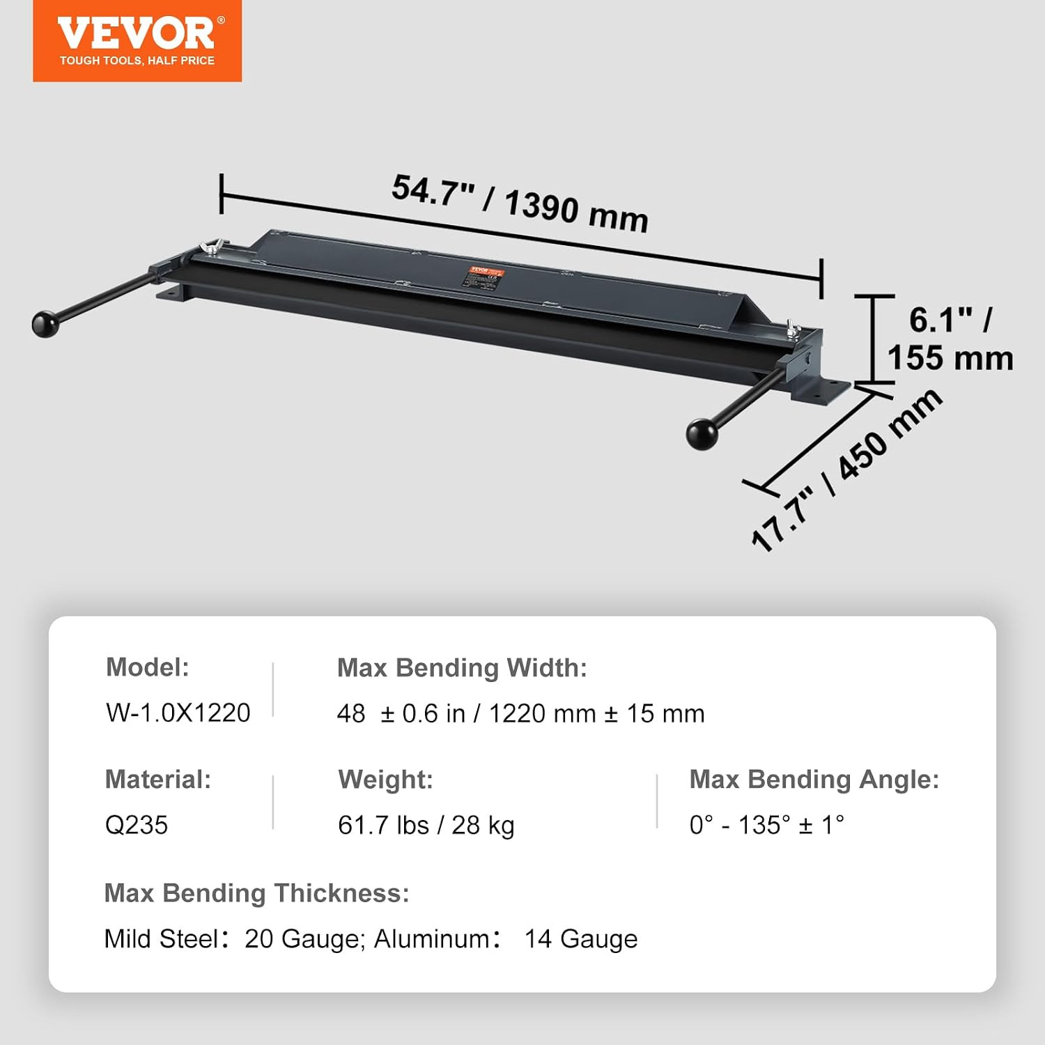 Box and Pan Brake, 48-Inch, 0-130 Degrees Sheet Metal Bending Brake, Portable Mi