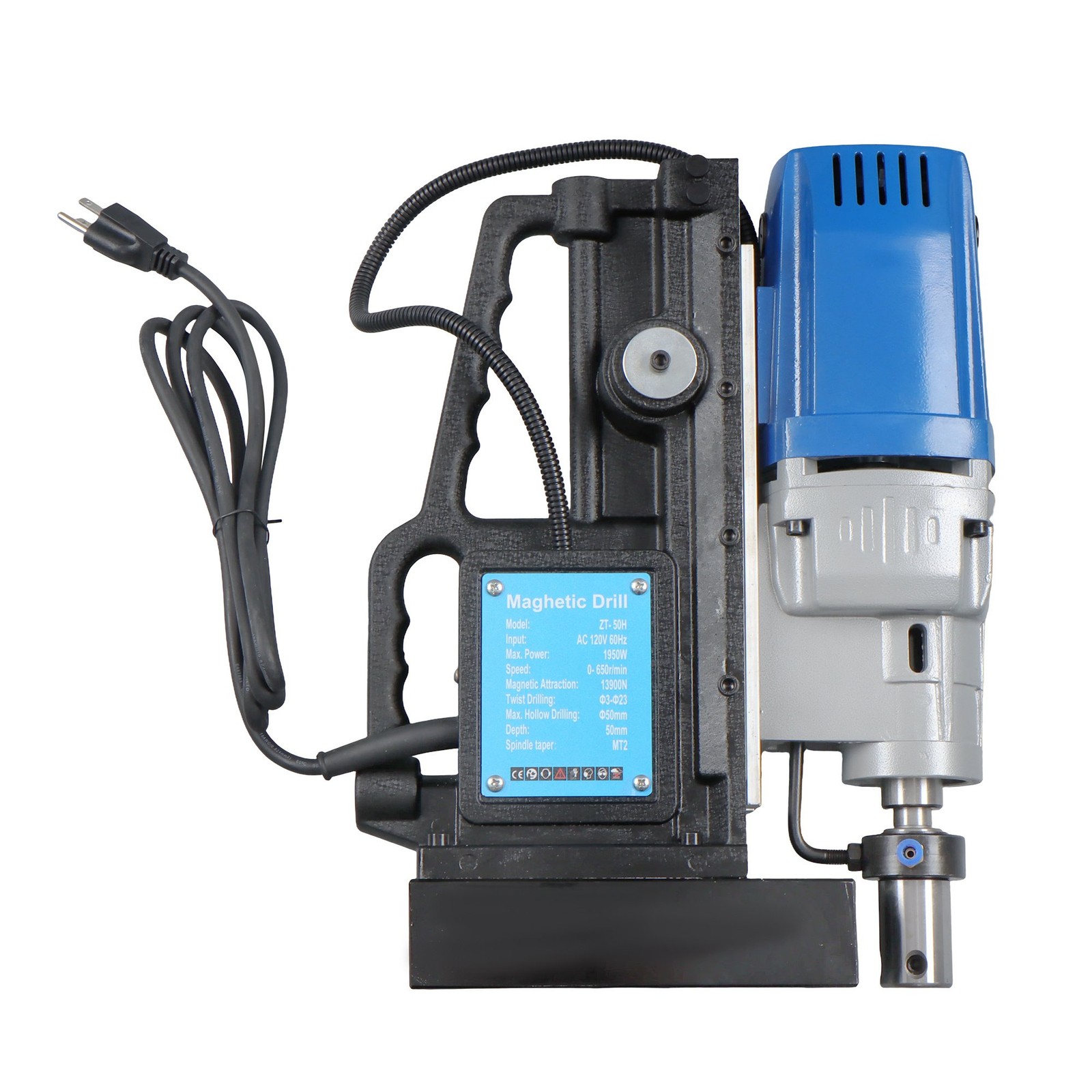 1950W Mag Drill Press with 2″ Dia. 3125 lbf/13900N Mag Force, 650 rpm Power