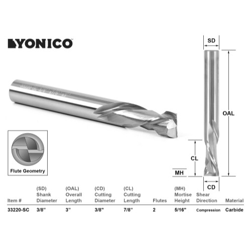 3/8″ Compression Endmill Router Bit (10 Pack) 3/8″ Shank Yonico 33220-SC-10PK