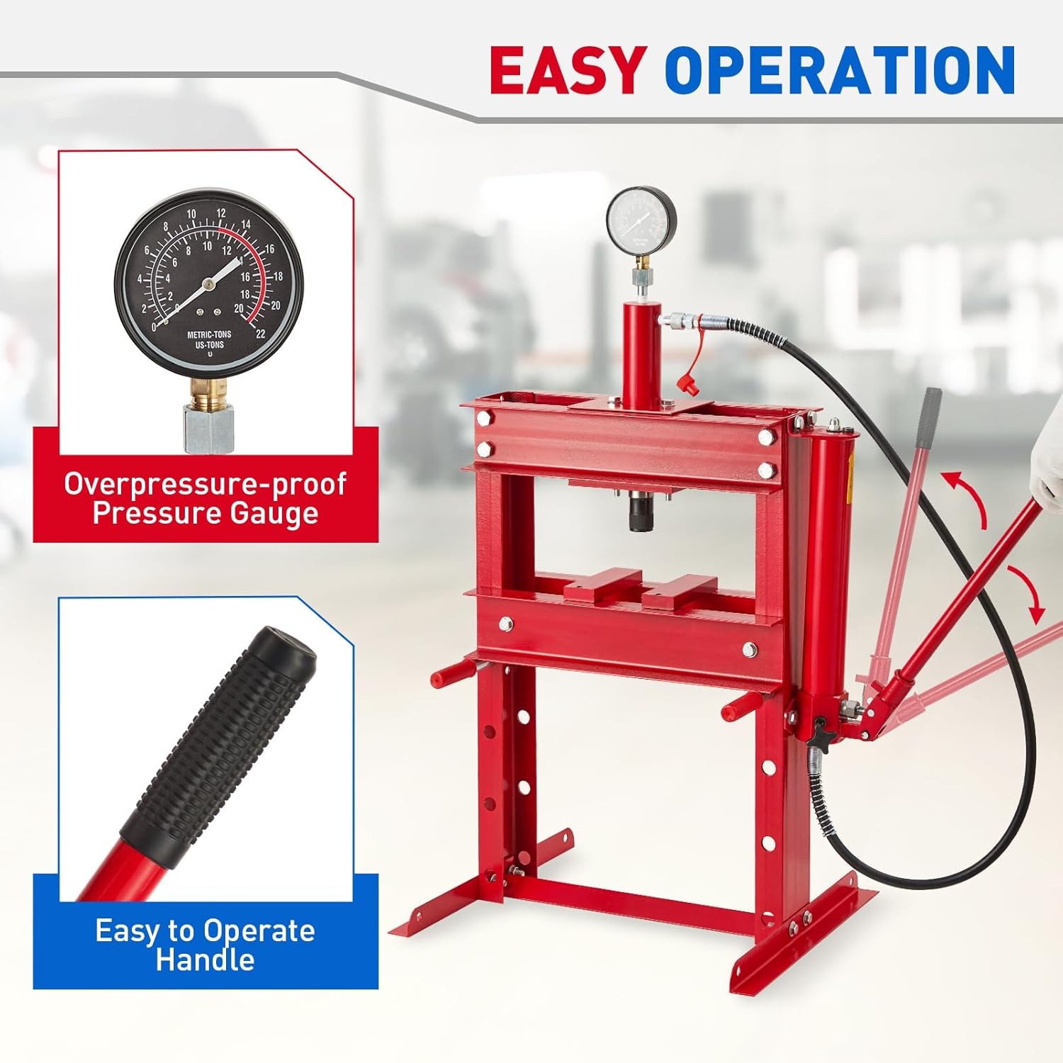 H Frame 10 Ton Shop Press Hydraulic Heavy Duty Steel Benchtop Bending Tool