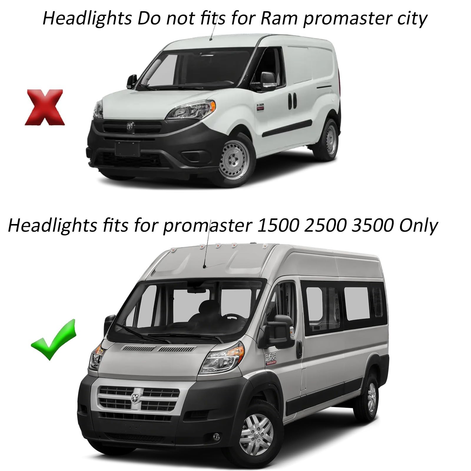 5 Pins Headlights for Dodge Ram ProMaster 1500 2500 3500 Cargo Van 2014-2022