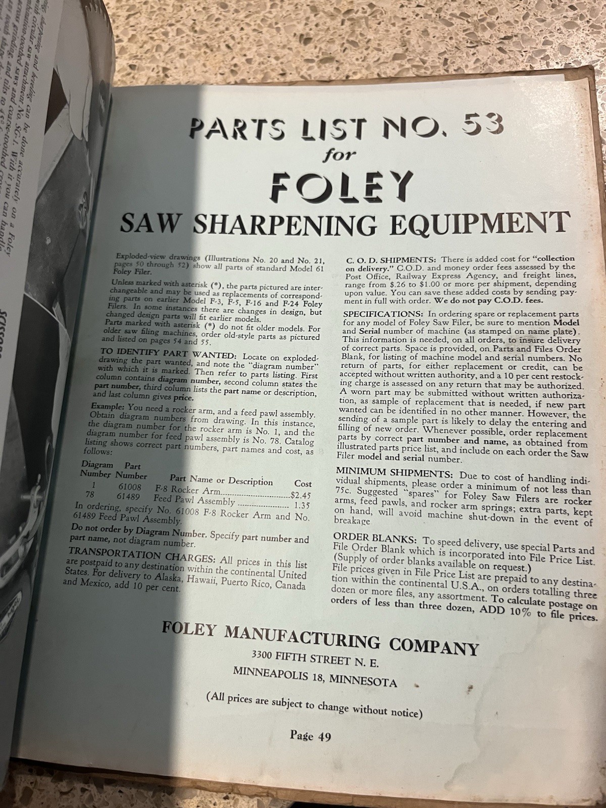 Foley Automatic Filer & Jointer Model 61 Working Manual