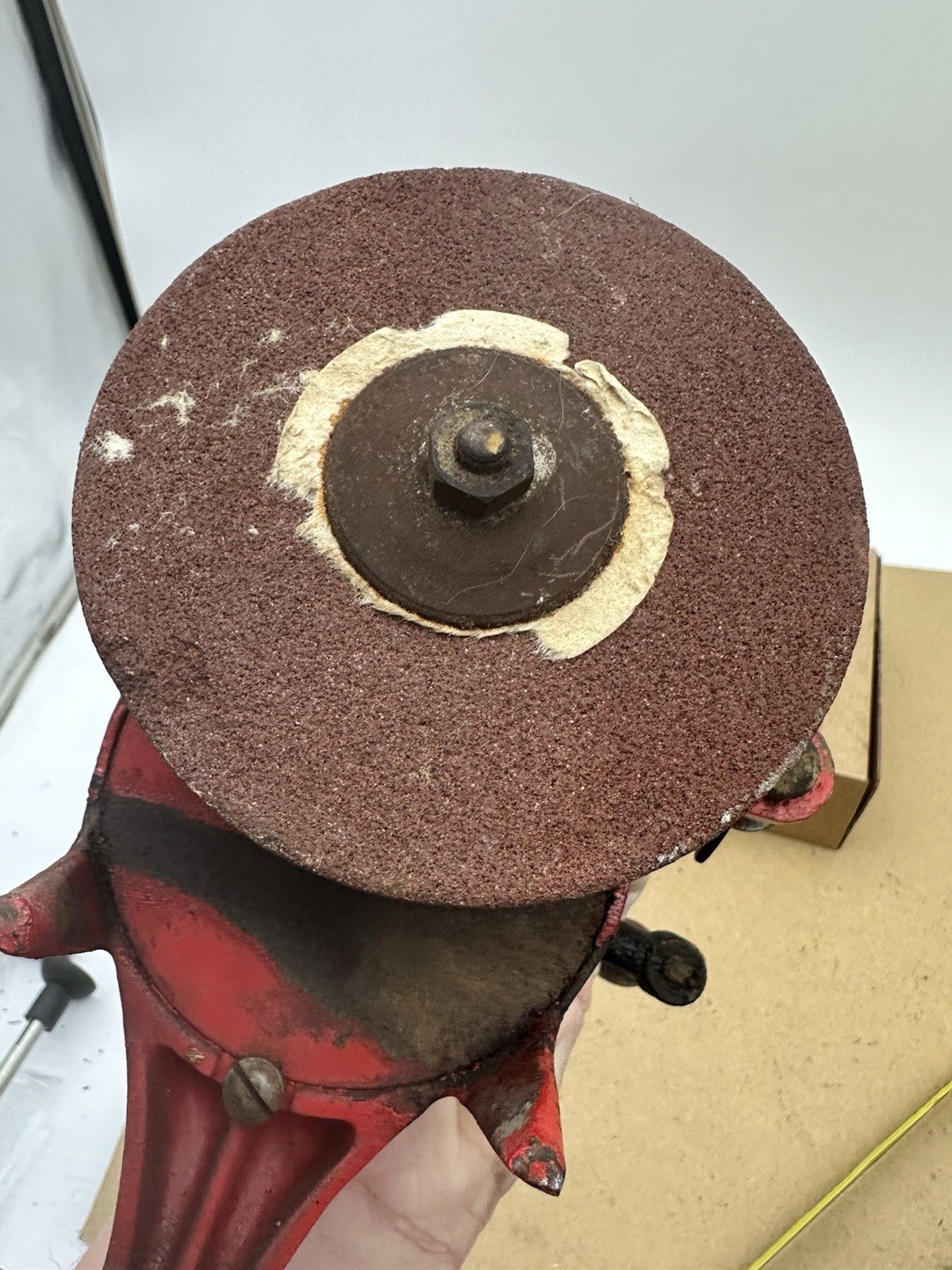 Vintage Antique Hand-Crank Bench Grinder 4-3/4” Diameter Grinding Wheel