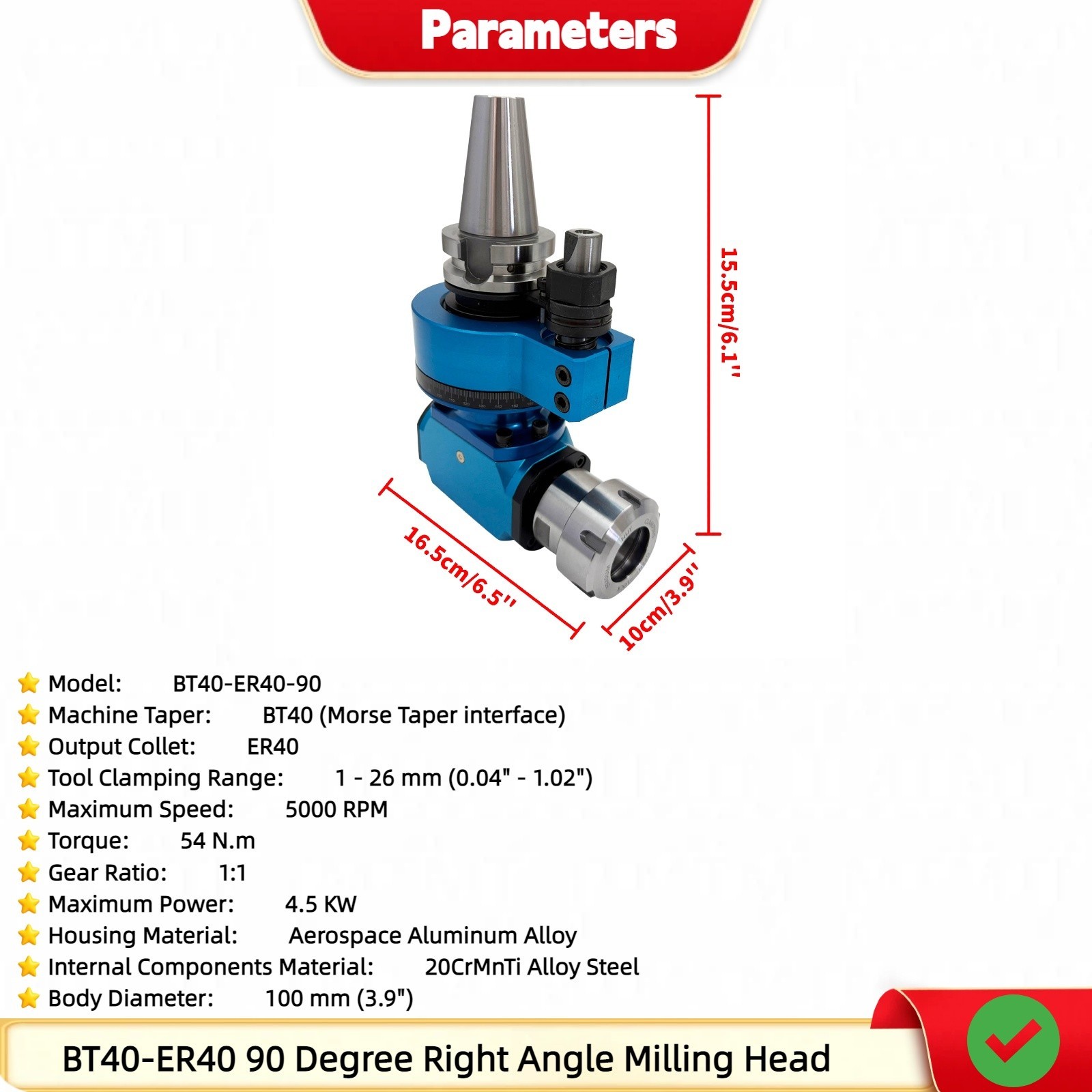 BT40-ER40 90 Degree Milling Head CNC Machining Center Side Milling Head