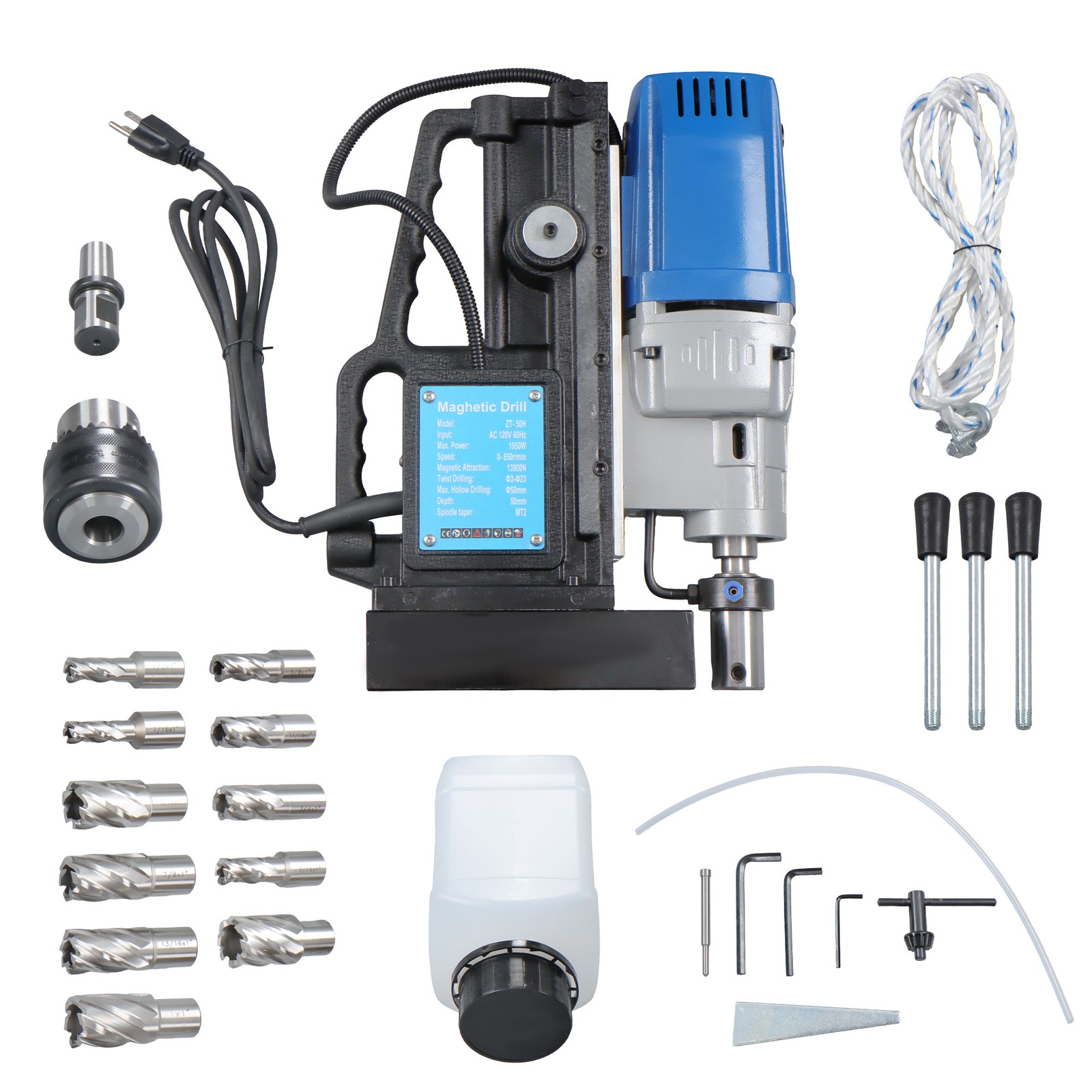 MD50 Magnetic Drill Press with 11 Pcs Drill Bits 1950W 13900N Stepless Speed