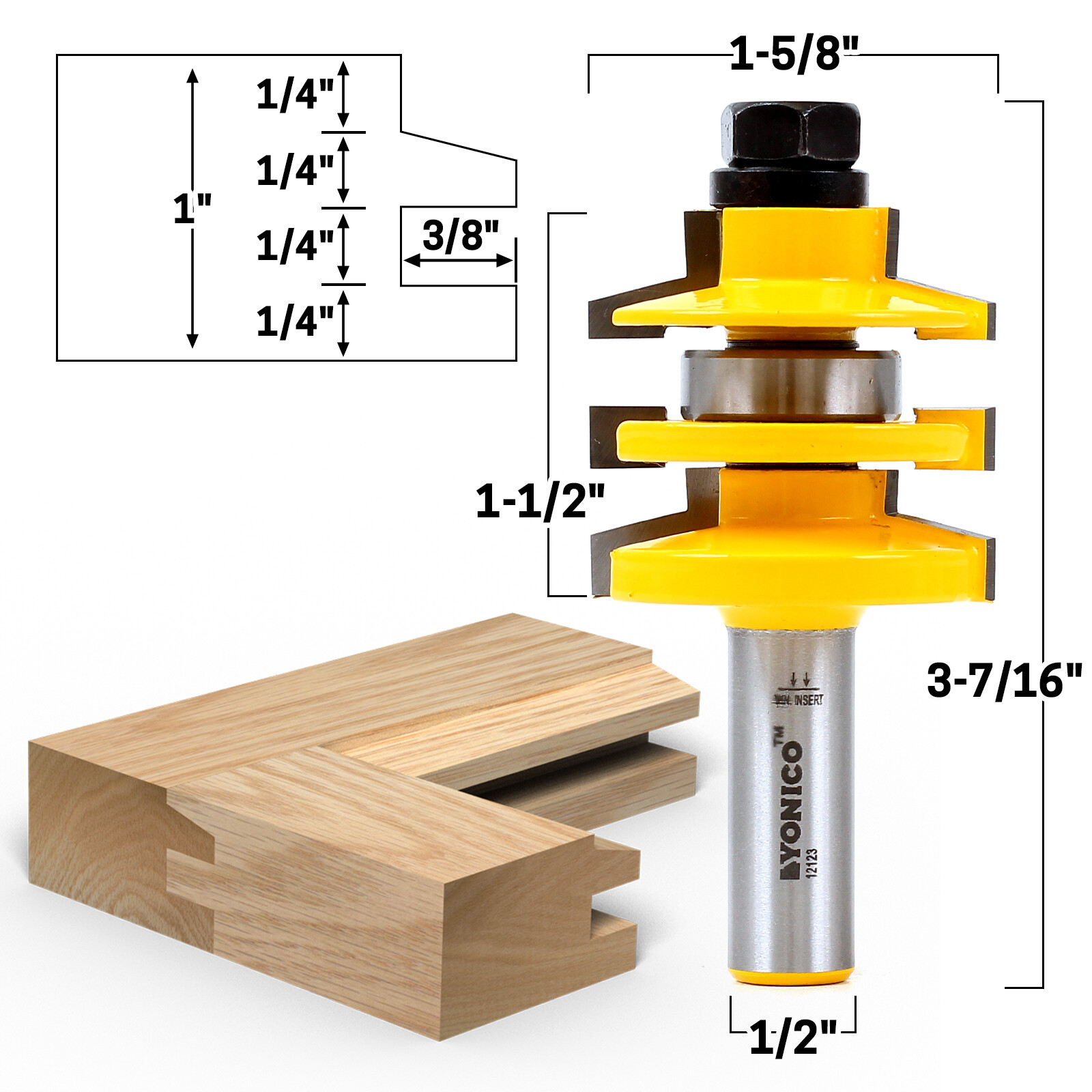 Bevel Stacked Rail and Stile Router Bit – 1/2″ Shank – Yonico 12123