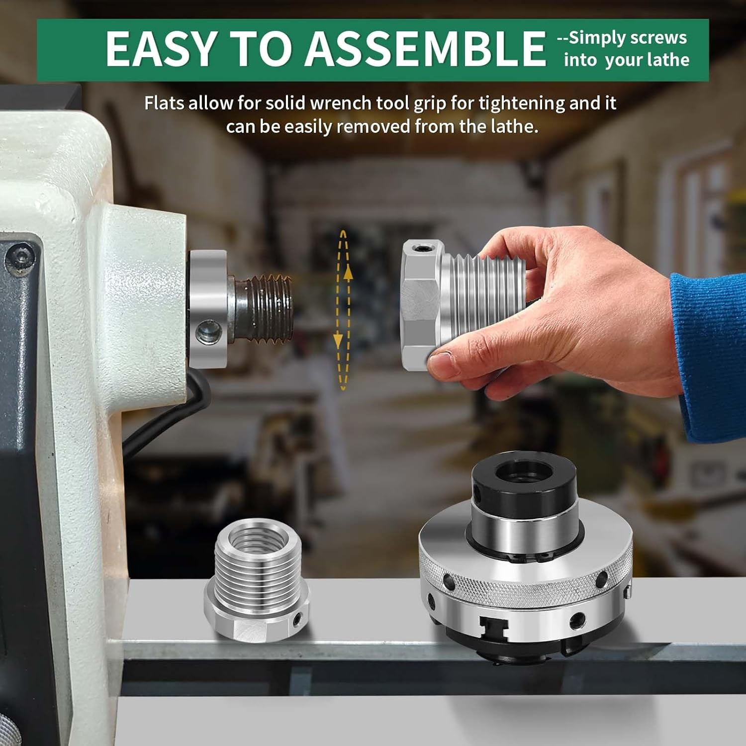 Lathe Headstock Spindle Adapter,Converts 1″X8 TPI to 1-1/2-8 TPI for Woodworking