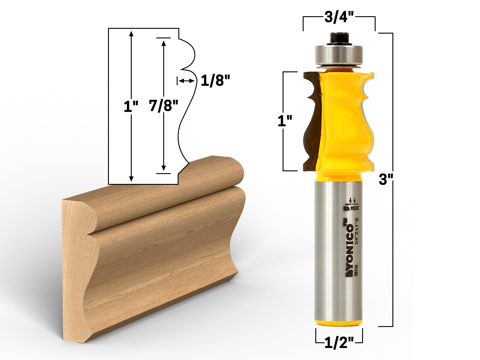 7/8″ Picture Frame Molding Router Bit – 1/2″ Shank – Yonico 16116