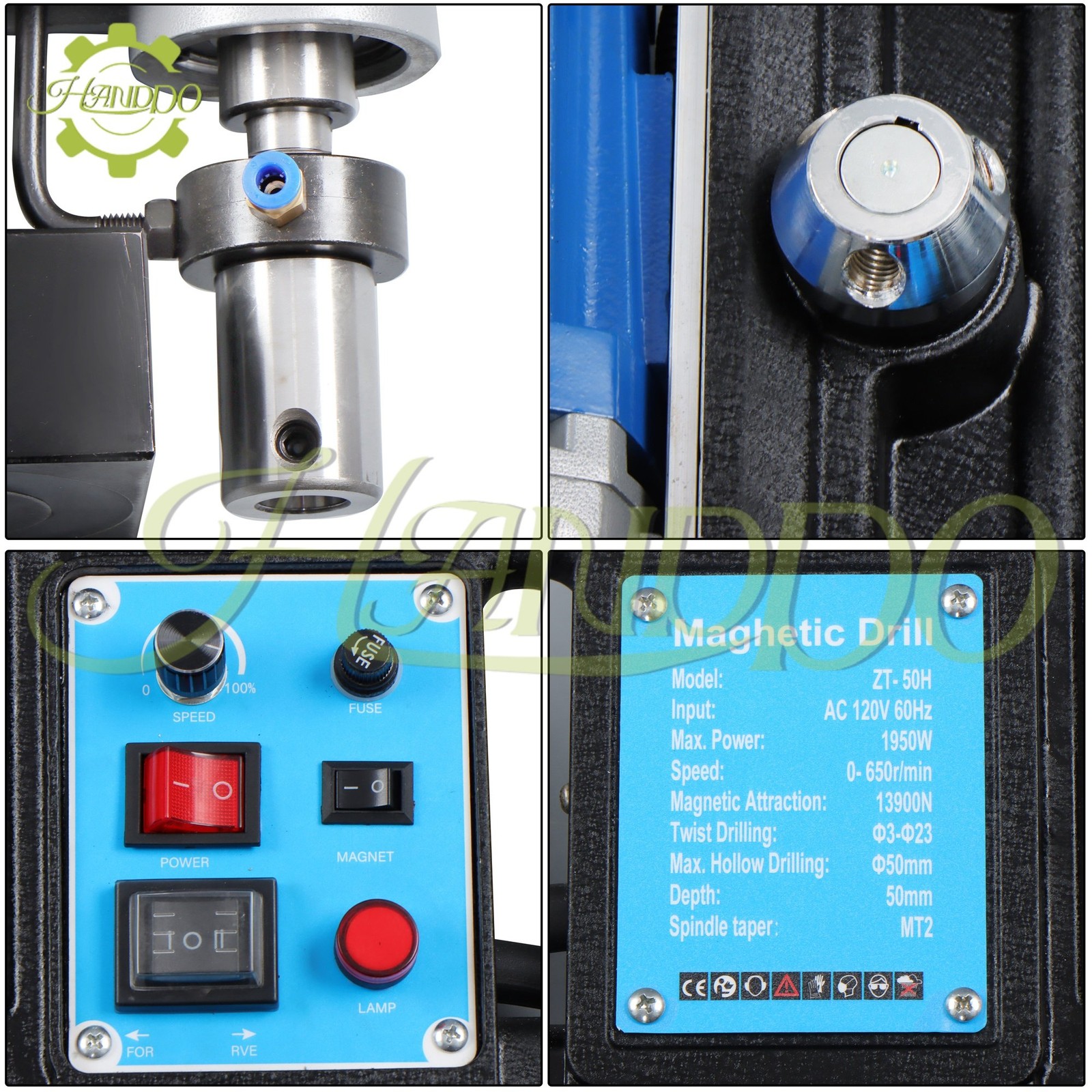 ALL-CARB 1950W Magnetic Drill Press 3125 lbf/13900N Mag Force, 650 rpm Power