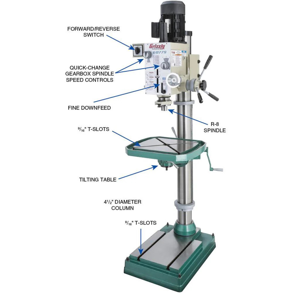 Grizzly G0779 220V 23-3/8 Inch Heavy-Duty Floor Model Gearhead Drill Press