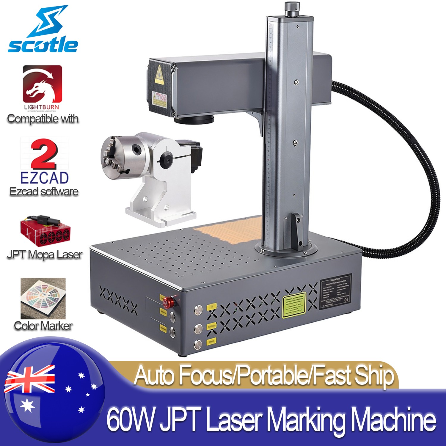 60W Portable JPT Mopa M7 Auto Focus Fiber Laser Marking Machine Marker Engraving