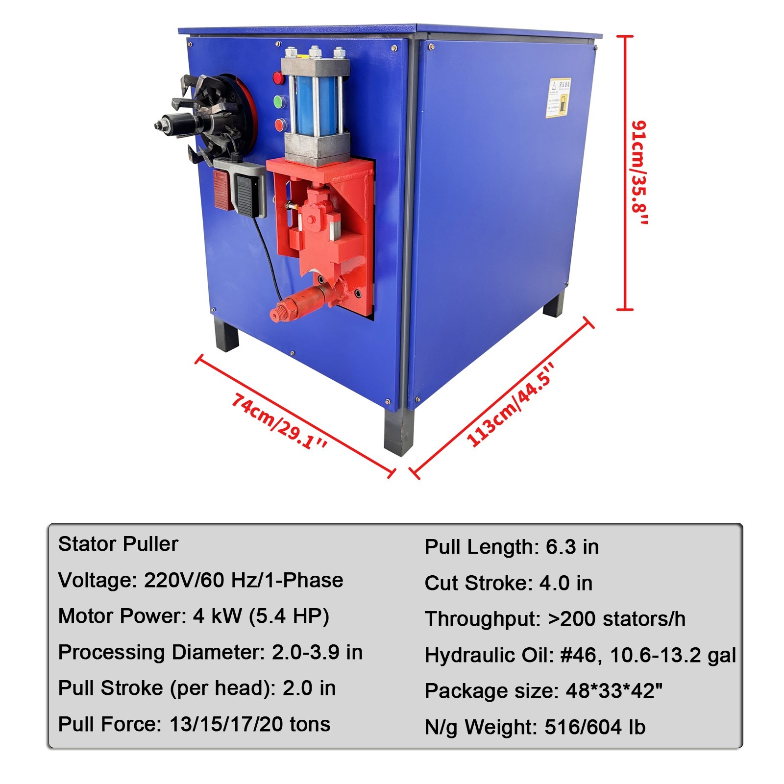 Motor Rotor Disassemble Machine (220V, 4kW, 5-100mm Shaft Dia, Copper Recycle)