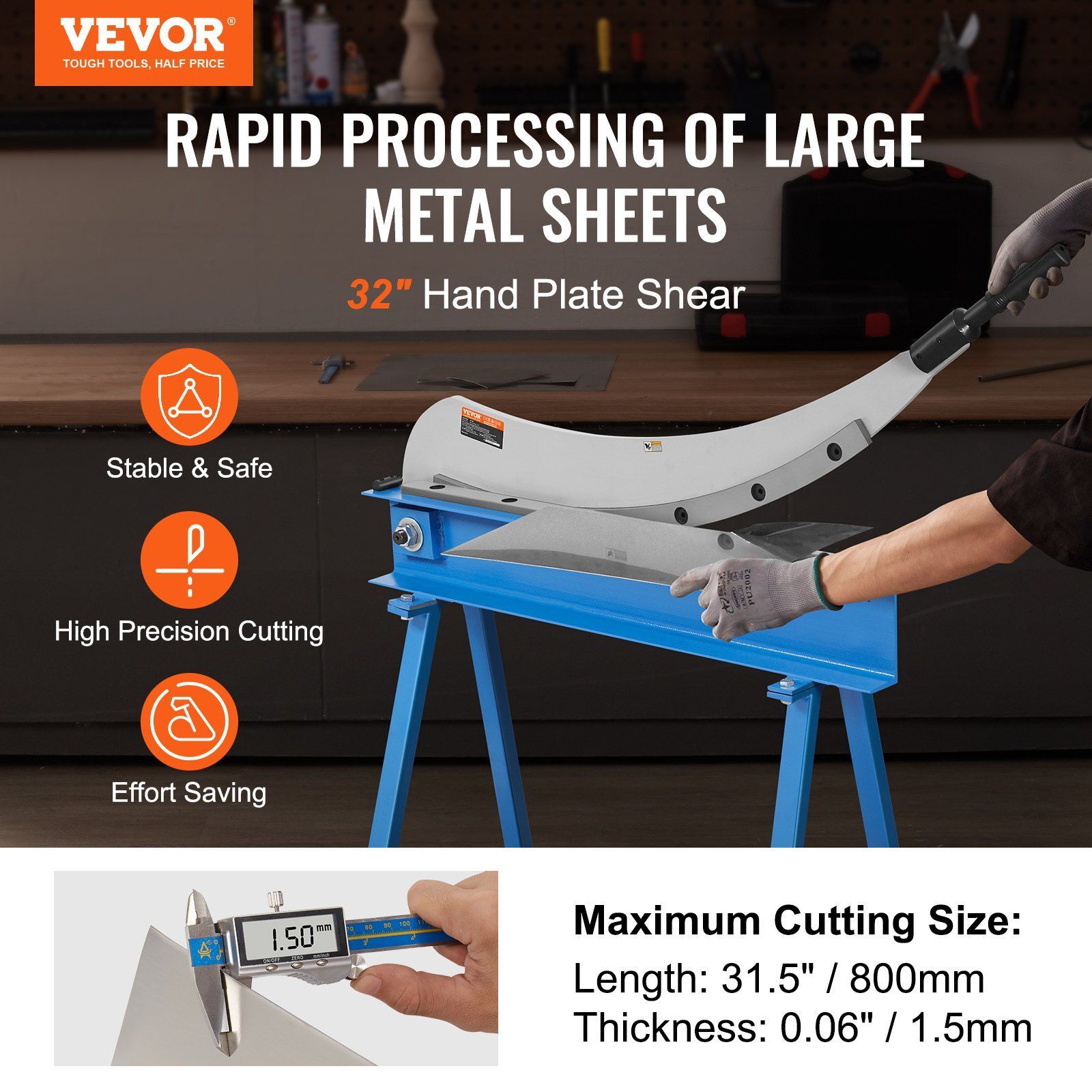 32″ Manual Hand Plate Shear for Metal Sheet Processing Benchtop Cutter Q235