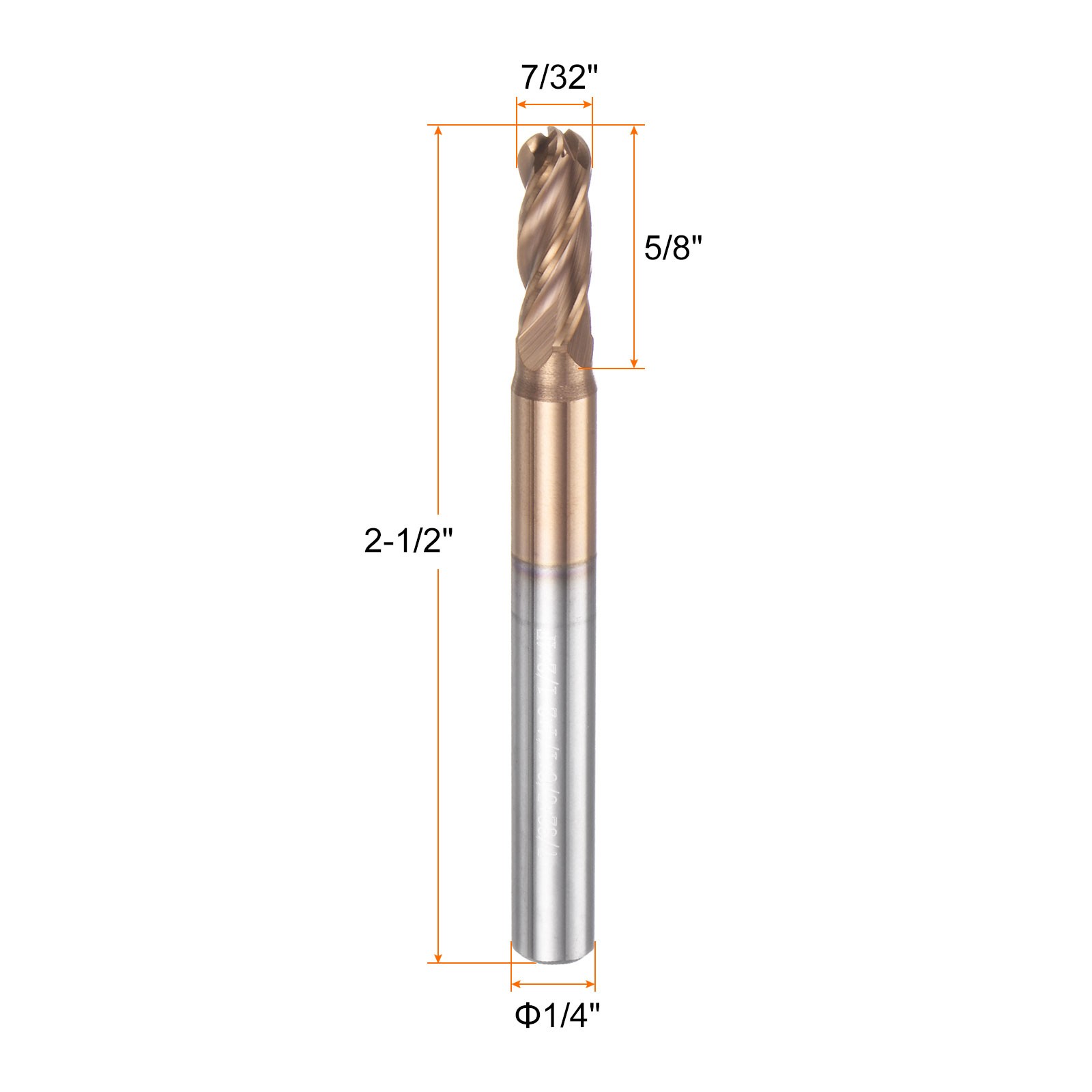 4 Flute Ball Nose End Mill 5/8″ Cutting Length TiAlN Coated for Carving