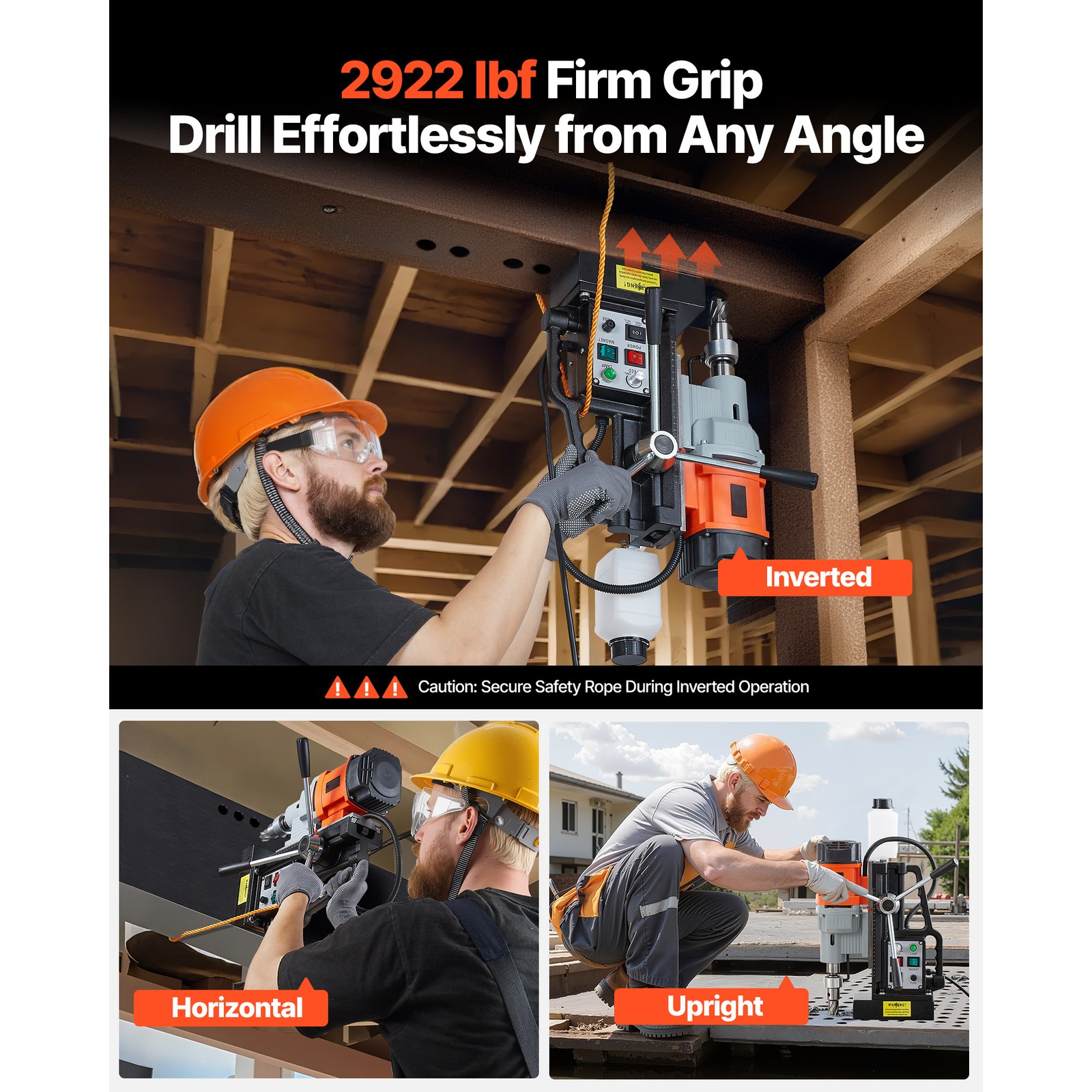 Magnetic Drill Press Mag Drill Press 1550 W 2.4 in Boring Dia 0-600 RPM