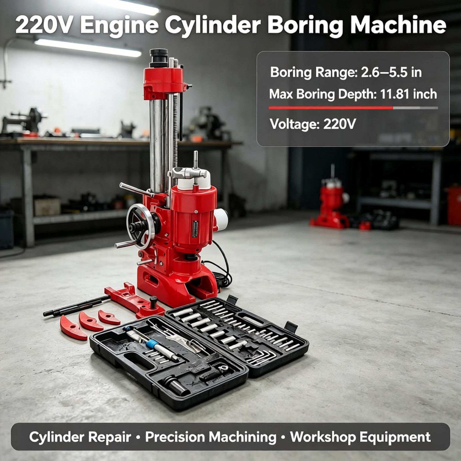 220V Precision Engine Cylinder Repair Machine2.6-5.5in Boring and Honing Machine