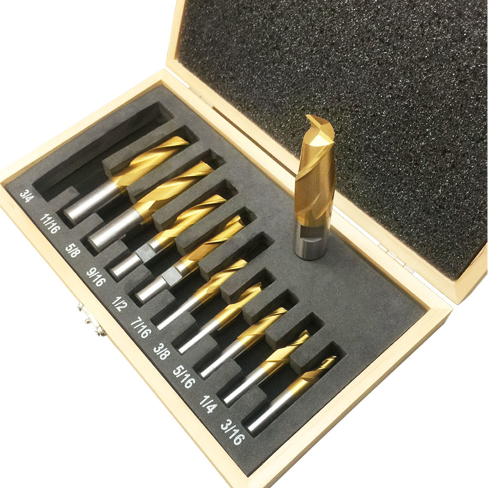 10 PC HSS 2 Flut End Mill Set Tin Coated Single End Shank Mills Sz: 3/16”-3/4”