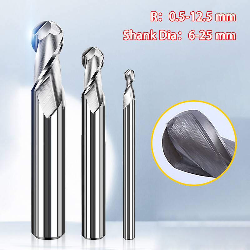 R0.5-R12.5 Ball Nose End Mill Cutter 2 Flute M2-AL HSS Milling Router Bit Tool