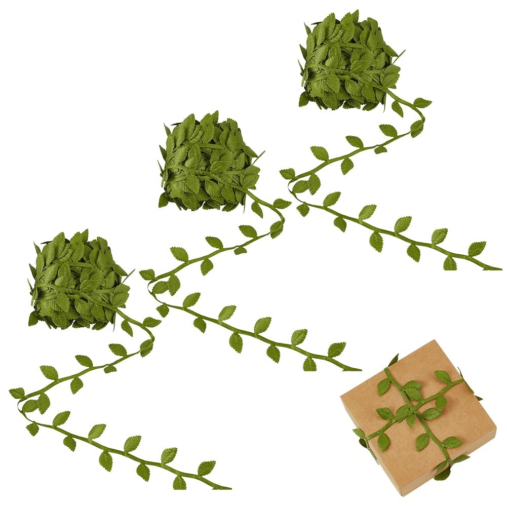 3 Roll 30m Green Leaf Ribbon 38mm Wide Artificial Vines Leaves Ribbons Trim Rope