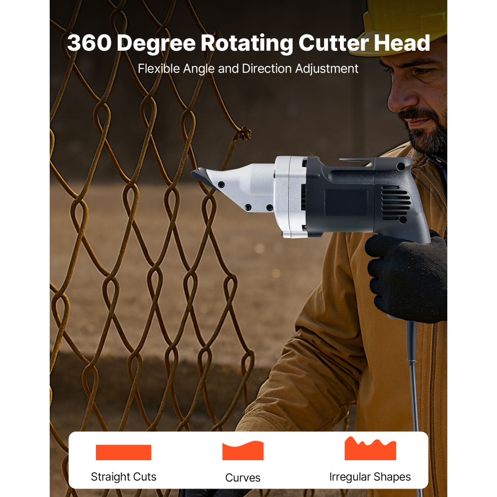 Electric Metal Shear 4.0-Amp Corded Sheet Metal Cutter 360-Degree Swivel Head