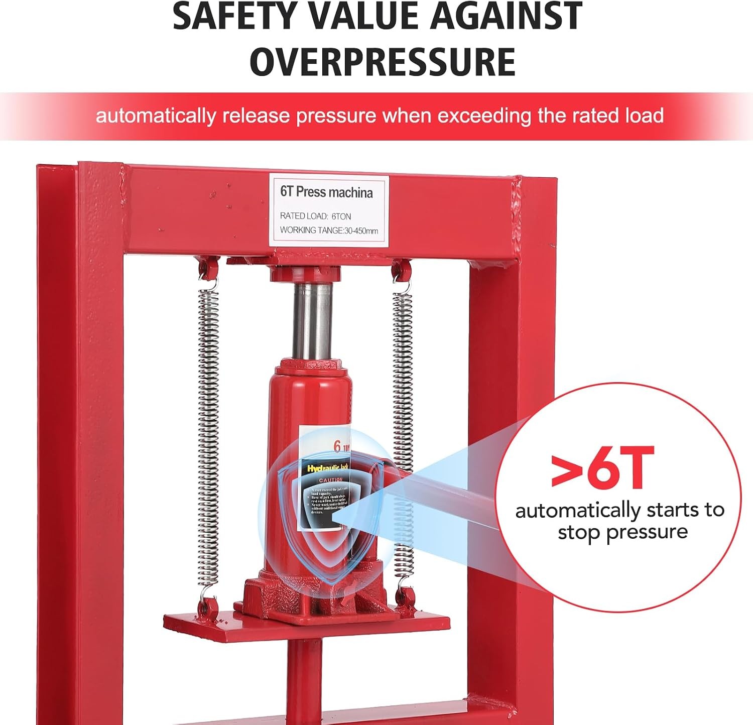 6T Hydraulic Shop Press H-Frame Floor Shop Press,Red hydraulic press w/2 plates