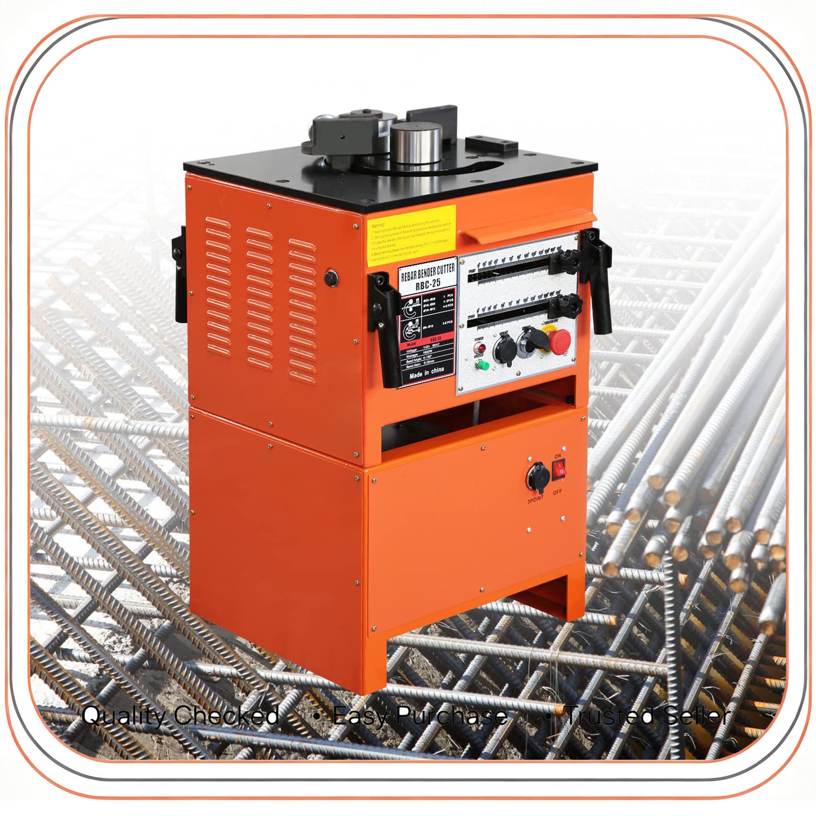 Electric Rebar Bender and Cutter Machine 1600W Max 1 Inch 25mm Diameter 0-180°