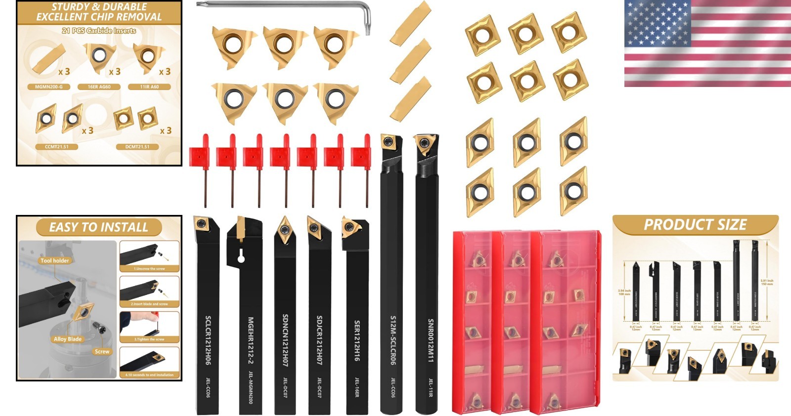 Versatile 28-Pcs Lathe Turning Tools Set – Includes 7 Shanks & Carbide Inserts