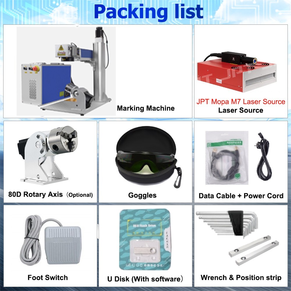 Scotle 100W JPT Mopa M7 Auto Focus Fiber Laser Marking Machine Metal Engraving