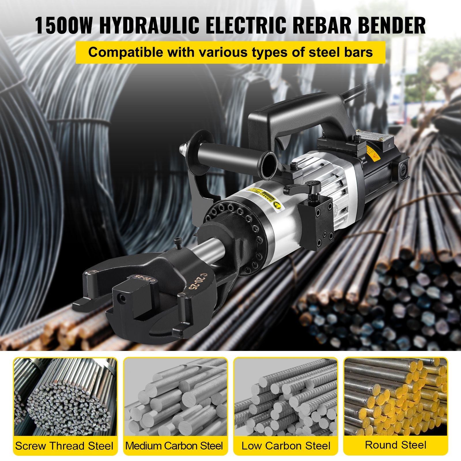 1500W Electric Rebar Bender 25mm Hydraulic 0-90 Degrees Fast Bending