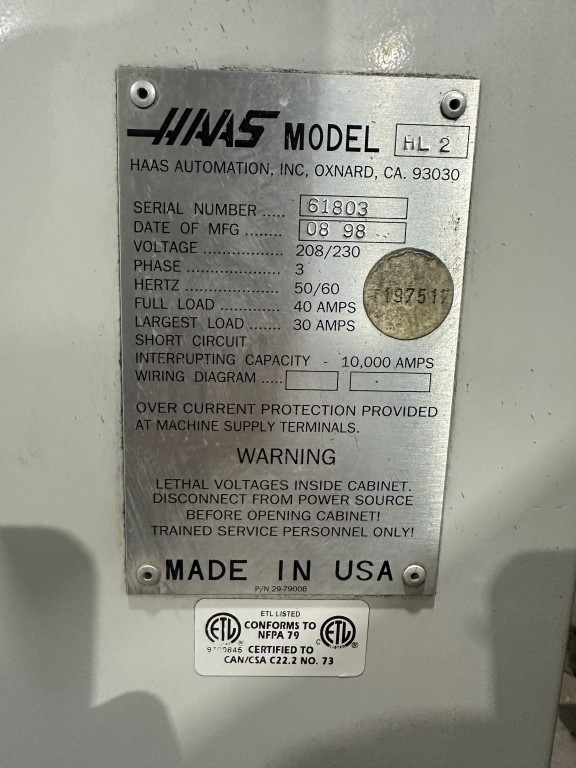 HAAS HL-2 TURNING CENTER – Tailstock, 8″ 3 Jaw, 10″ Turning Capacity-“SEE VIDEO”