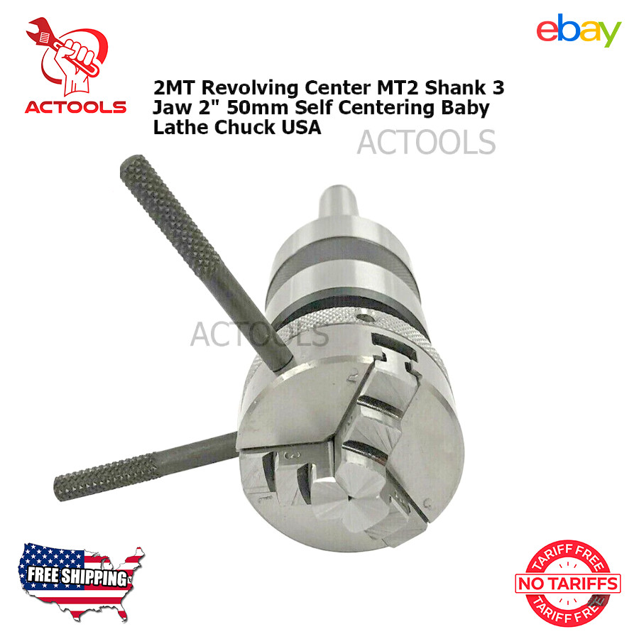 2MT Revolving Center MT2 Shank 3 Jaw 2″ 50mm Self Centering Baby Lathe Chuck USA