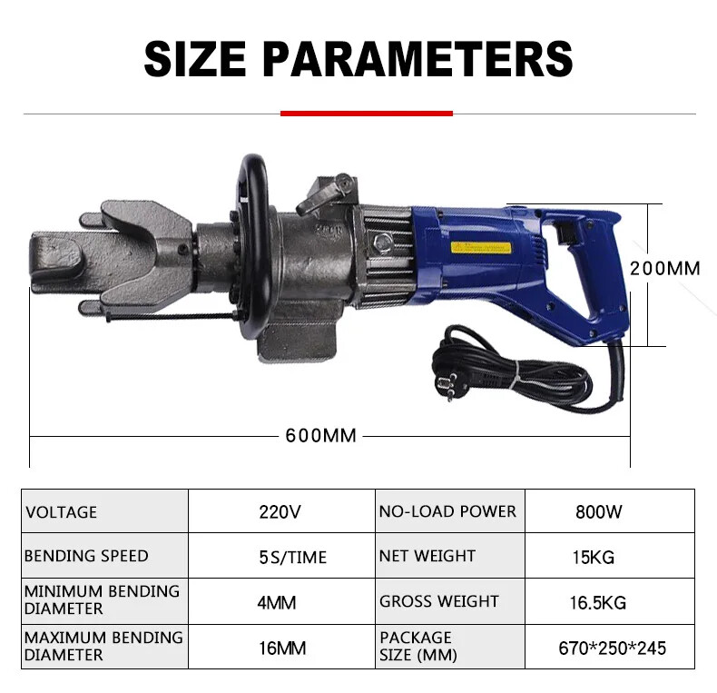 750W Hydraulic Electric Rebar Bender Handheld Rebar Bender, Bar, RB-16
