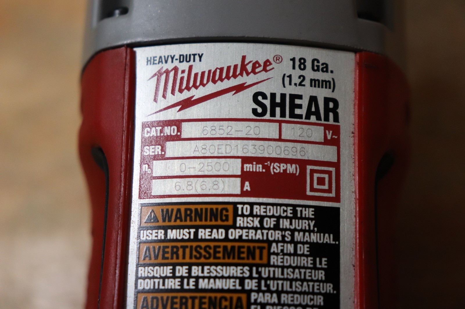 Milwaukee 6852-20 18 Gauge Shear EUC Corded Heavy Duty