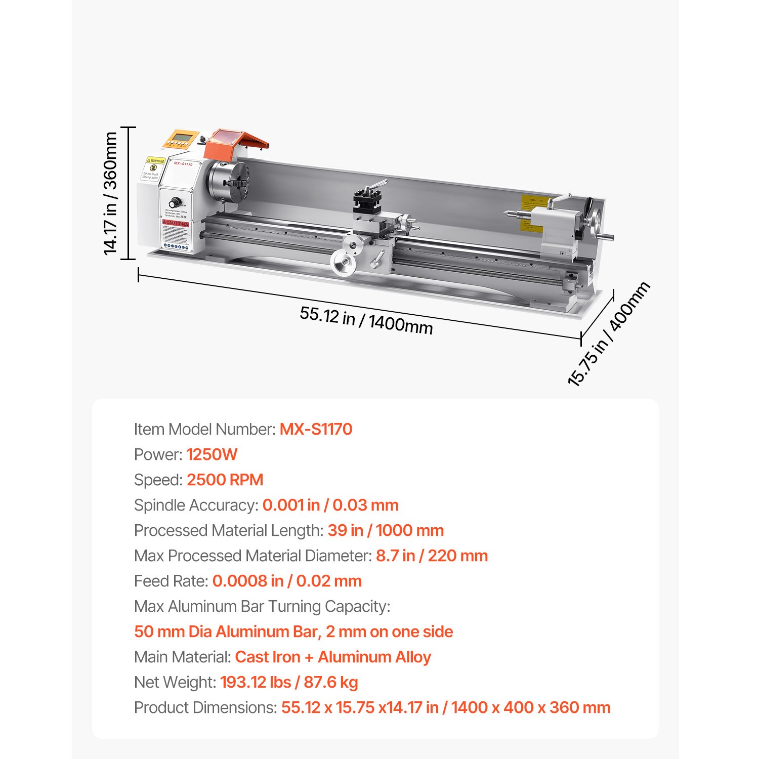 Uimoso Precision Bench Metal Lathe 8.7 x 39 in with Automatic Feed