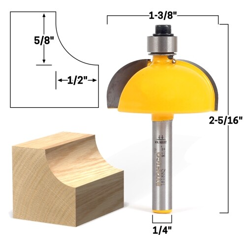 1/2″ Radius Cove Edge Forming Router Bit – 1/4″ Shank – Yonico 13155q