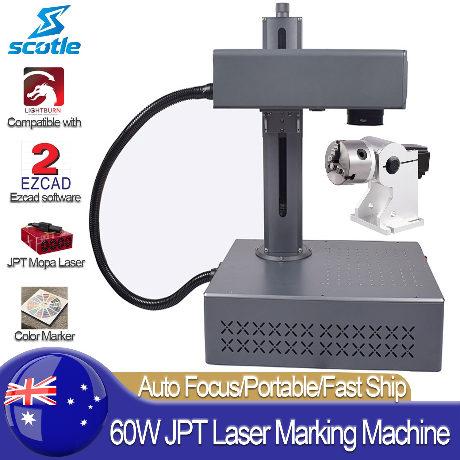 60W Portable JPT Mopa M7 Auto Focus Fiber Laser Marking Machine Marker Engraver