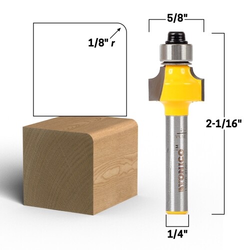 1/8″ Radius Round Over Edge Forming Router Bit – 1/4″ Shank – Yonico 13060q