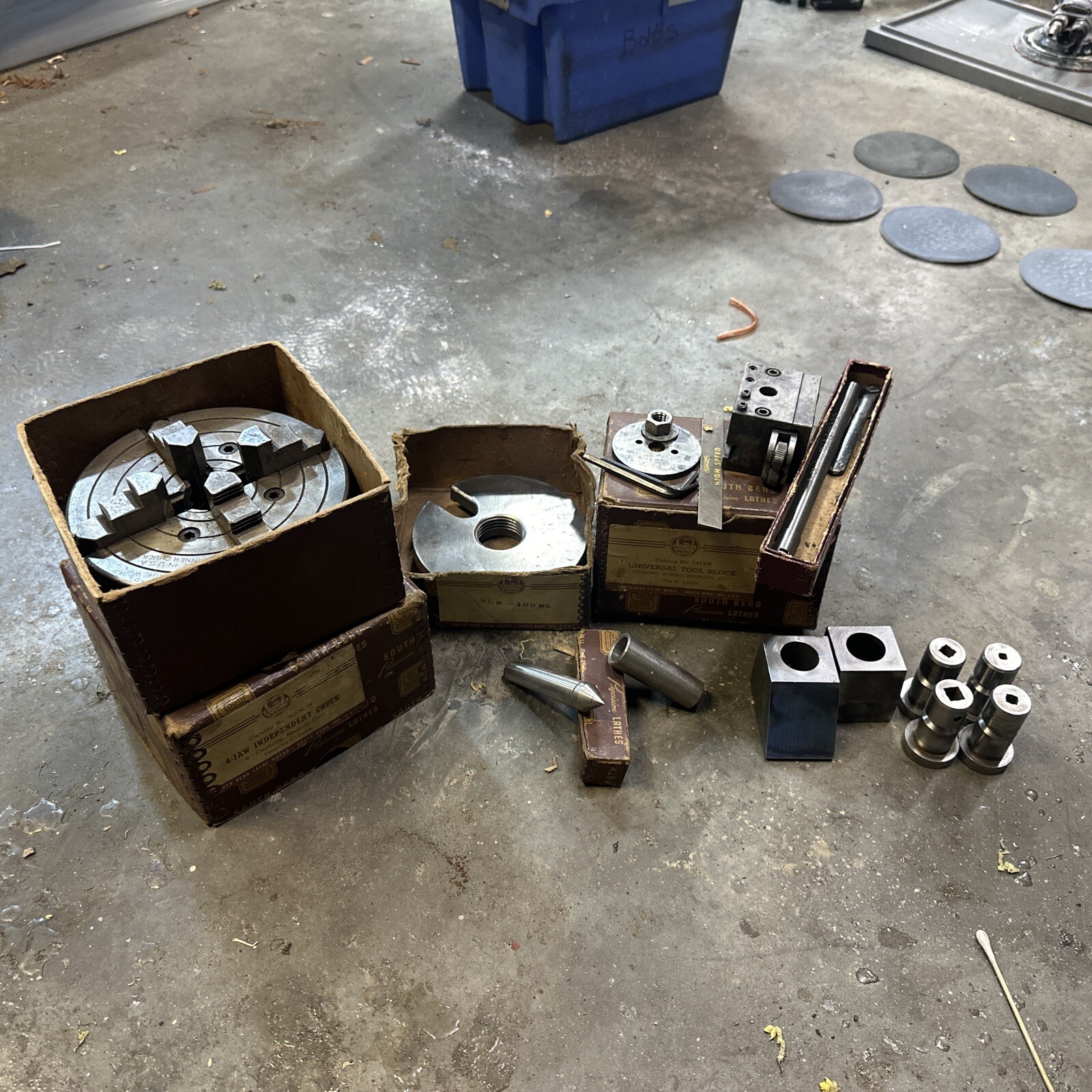 South Bend Lathe Works 9” Metal Lathe Tooling Lot Chuck Faceplate Tool Post Jig