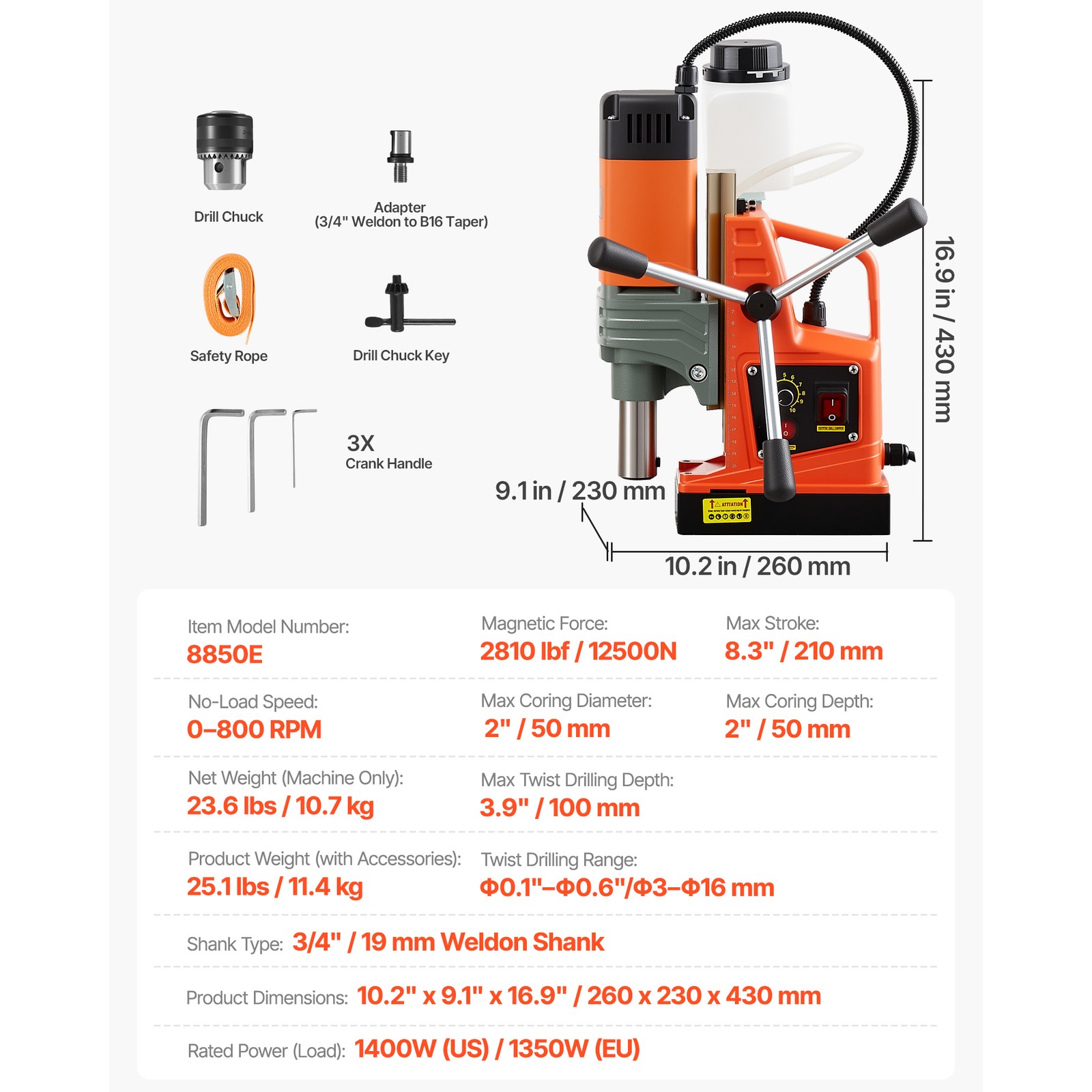 Uimoso Magnetic Drill Press, 1400W Power, 2-Inch Boring Capacity, Speed 0-800 R