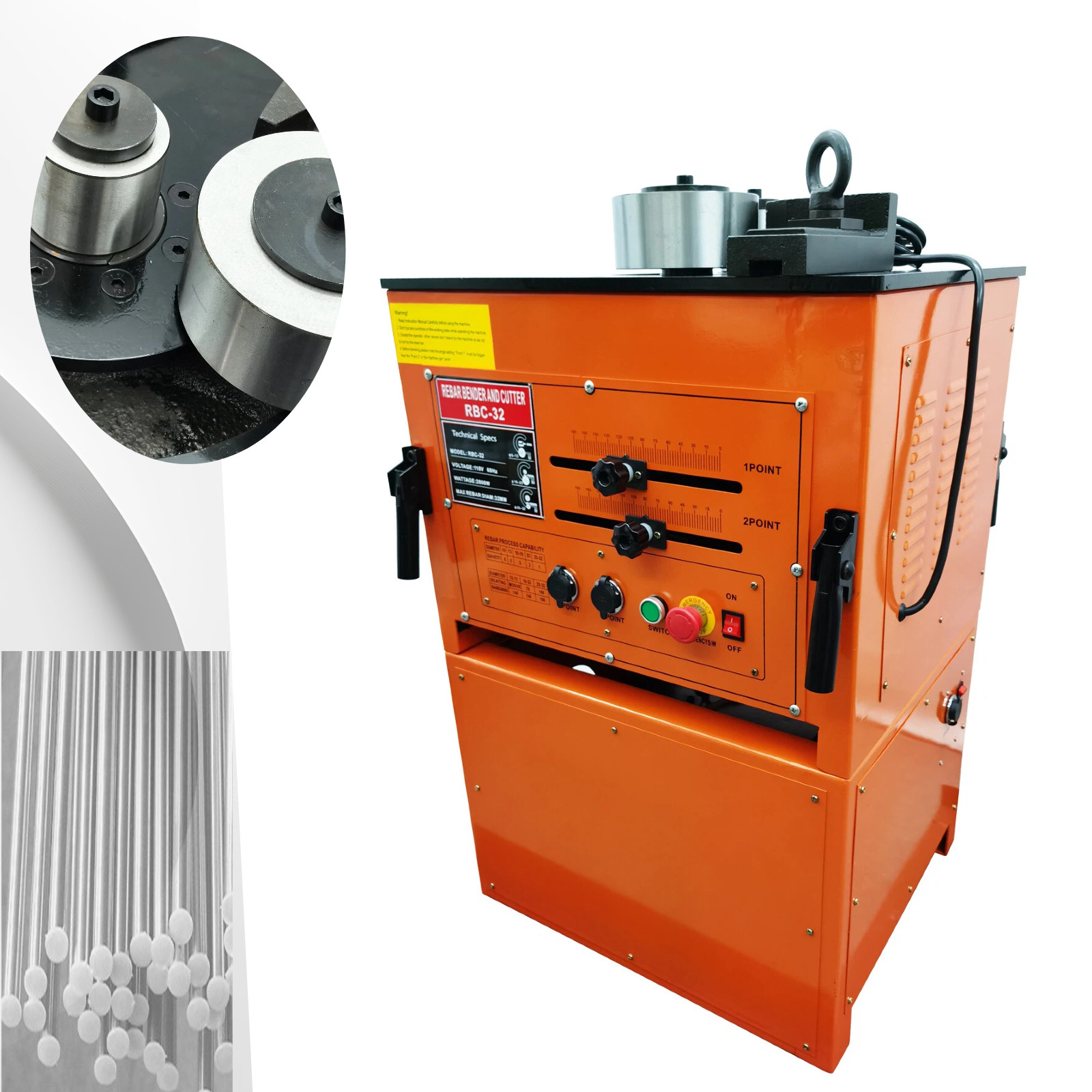 Electric Rebar Bender Cutter Machine 110V 6-32mm 0-180° for Steel Bar Processing