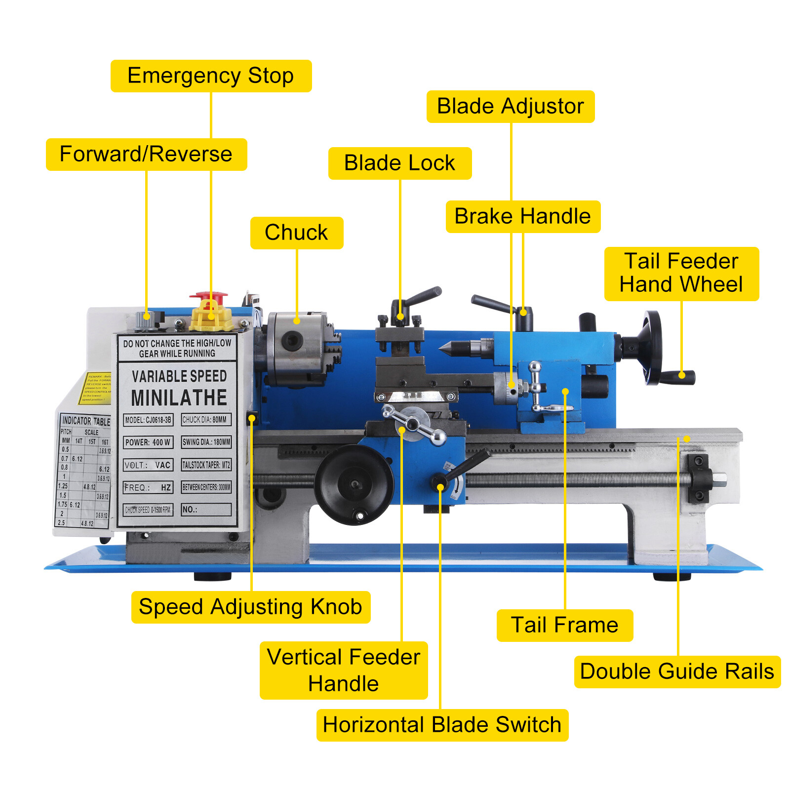 SIHAO 7×14 Mini Metal Lathe Machine 550W Variable Speed Precision Benchtop Tool